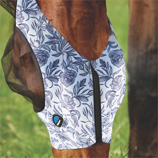 2026 WeatherBeeta Comfitec Deluxe Stretch Fly Mask With Ears 1029984038 - White / Navy Floral Print